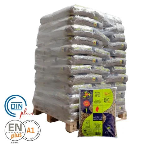 Holzpellets PELLETS ASTURIAS, Palette 72 Säcke à 15 kg – Vierfach zertifiziert