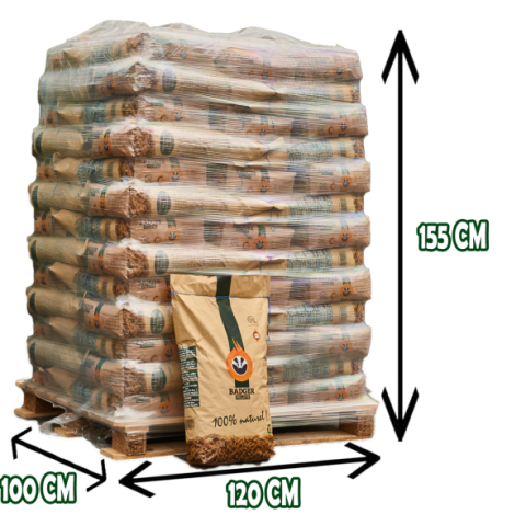 Holzpellets BADGER, Palette 65 Säcke à 15 kg – DIN Plus & EN Plus A1, ohne Palettenpfand