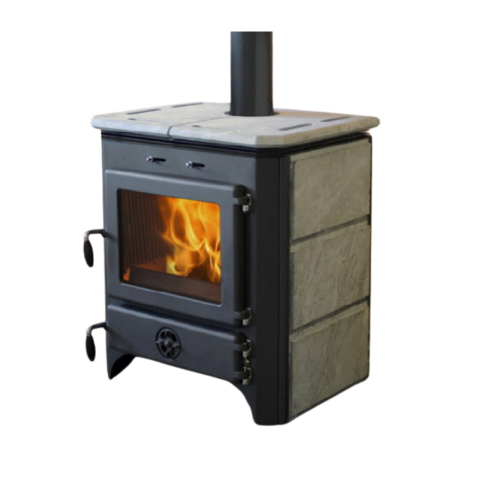 Holz-/Kohleofen mit Heizkessel Thermo Vulkan 25 kW – MBS, Gusseisen und Speckstein